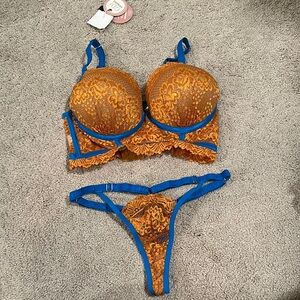 Orange and Blue Lace Lingerie Set
